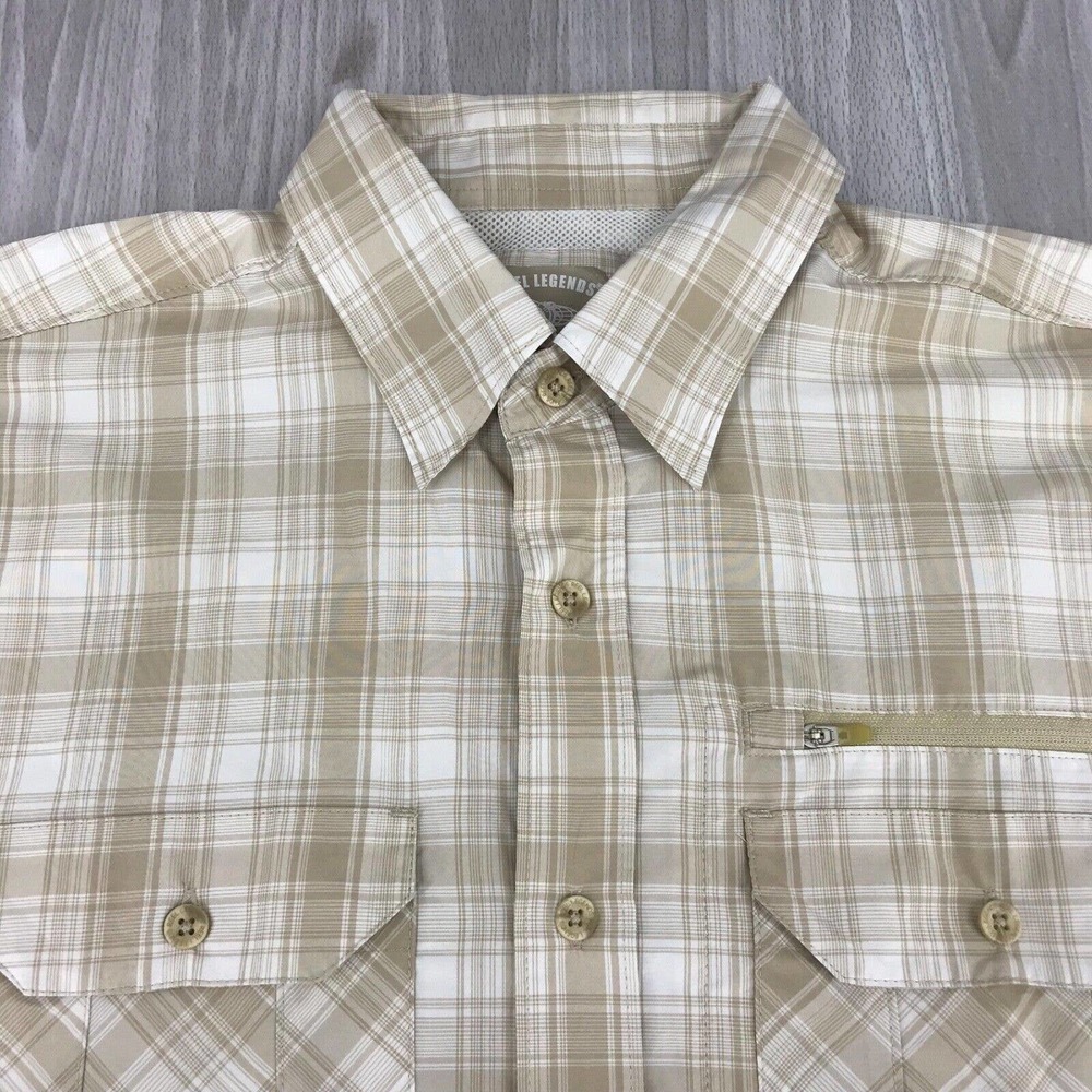 REEL LEGENDS Men's Fishing Button Down Shirt Size: Large Plaid 100% Polyester‎